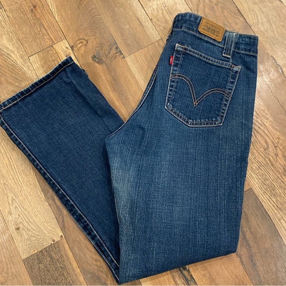 Levi’s 525 Bootcut Blue Distressed Denim Jeans Size 16 - Picture 4 of 10